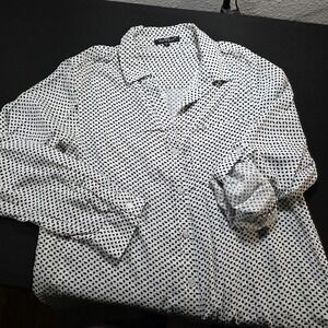 Velvet Heart Womens Black White Geometric Diamond Print Button Down Blouse Large
